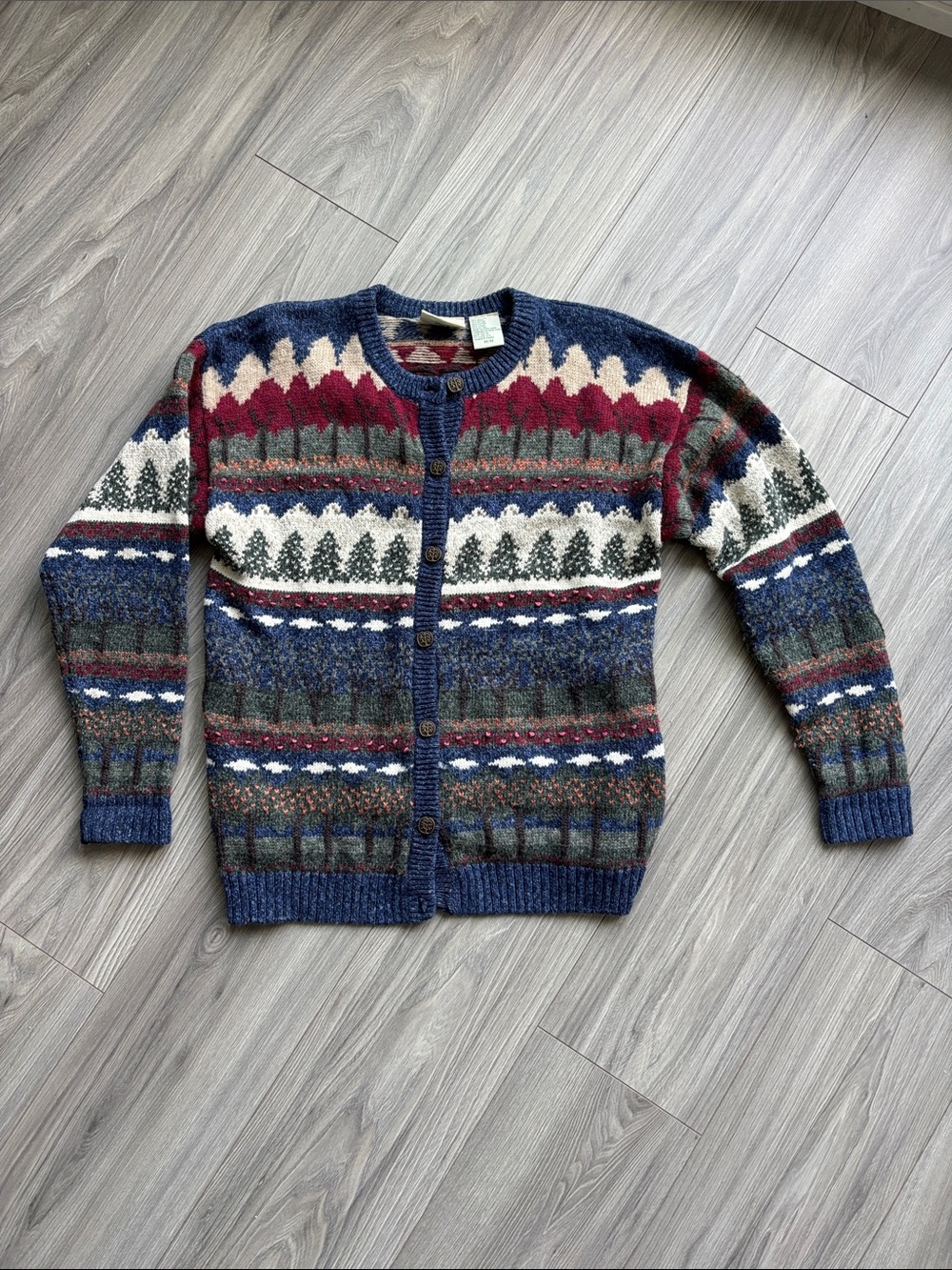Northern Reflections Fair Isle Cardigan in Navy, Cream & Burgundy